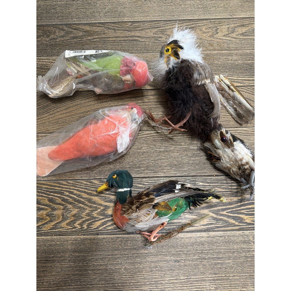 Vintage Handcrafted Bird Craft Figurines With Real Feathers Lot Of 5 Duck Owl